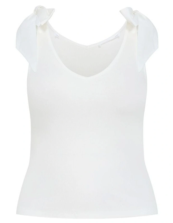 Emma Bow Rib Tank in Ivory image 3