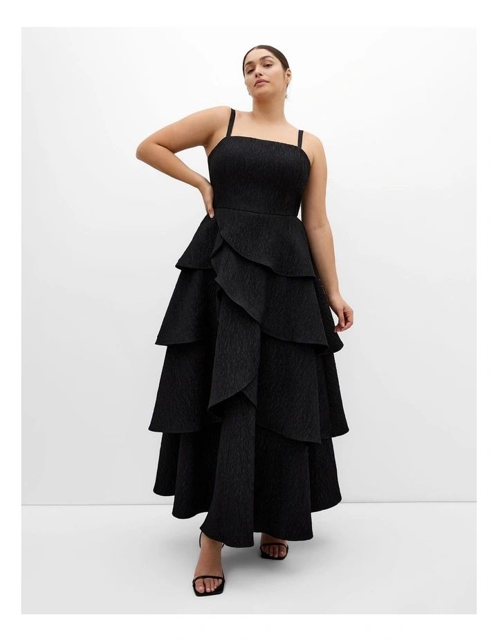 Elizabeth Tiered Frill Maxi Dress in Black image 1