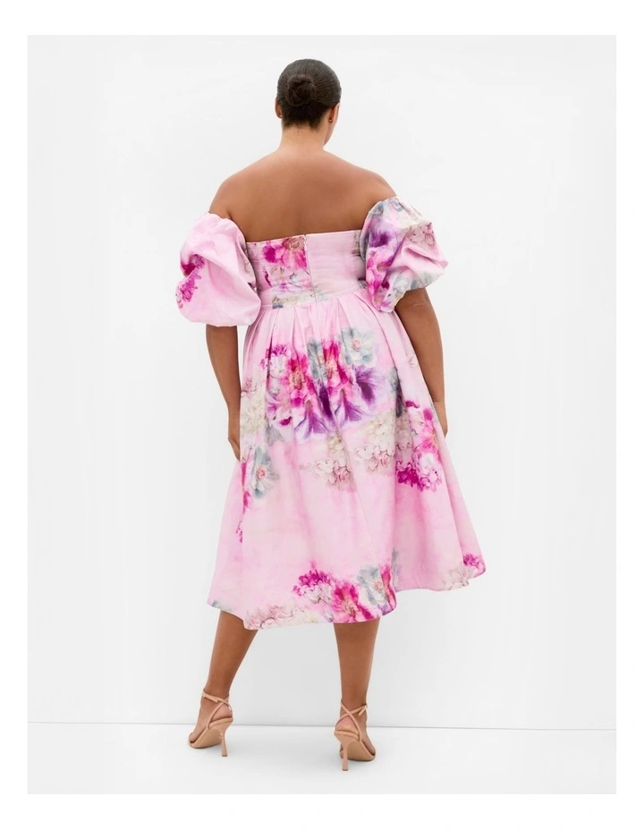 Rosalee Garden Print Puff Sleeve Midi Dress in Pink image 2