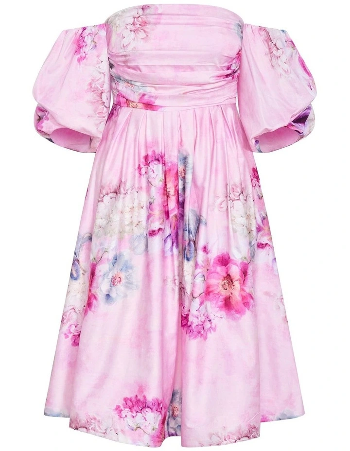 Rosalee Garden Print Puff Sleeve Midi Dress in Pink image 3