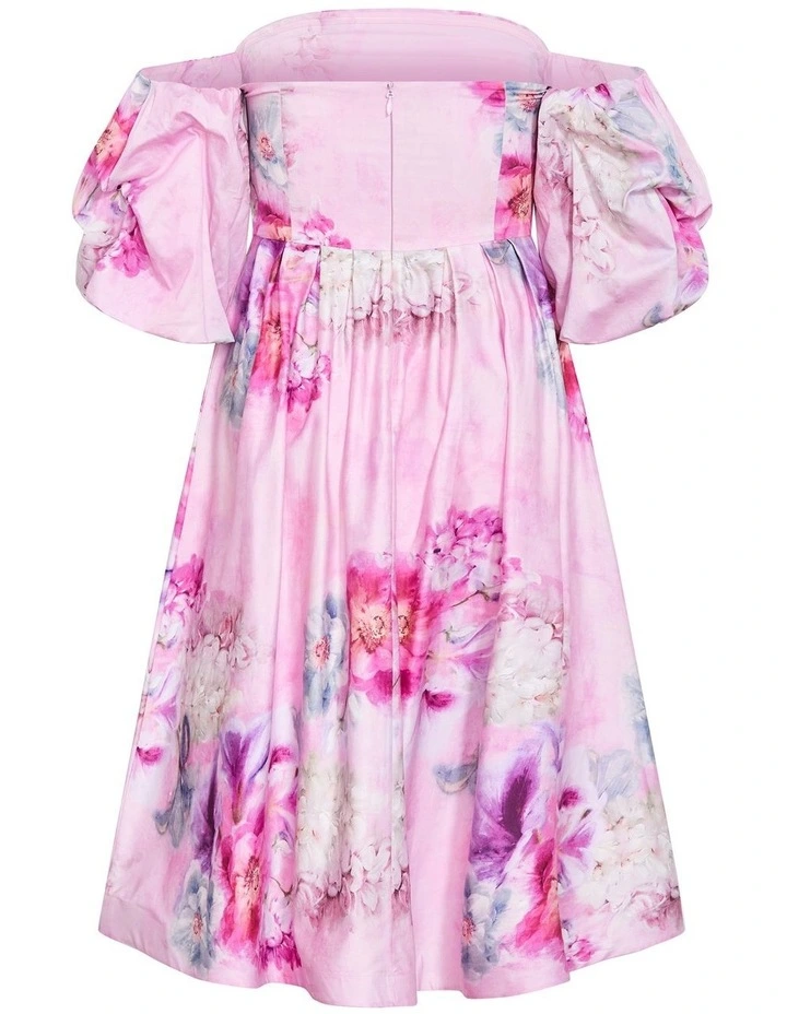 Rosalee Garden Print Puff Sleeve Midi Dress in Pink image 4