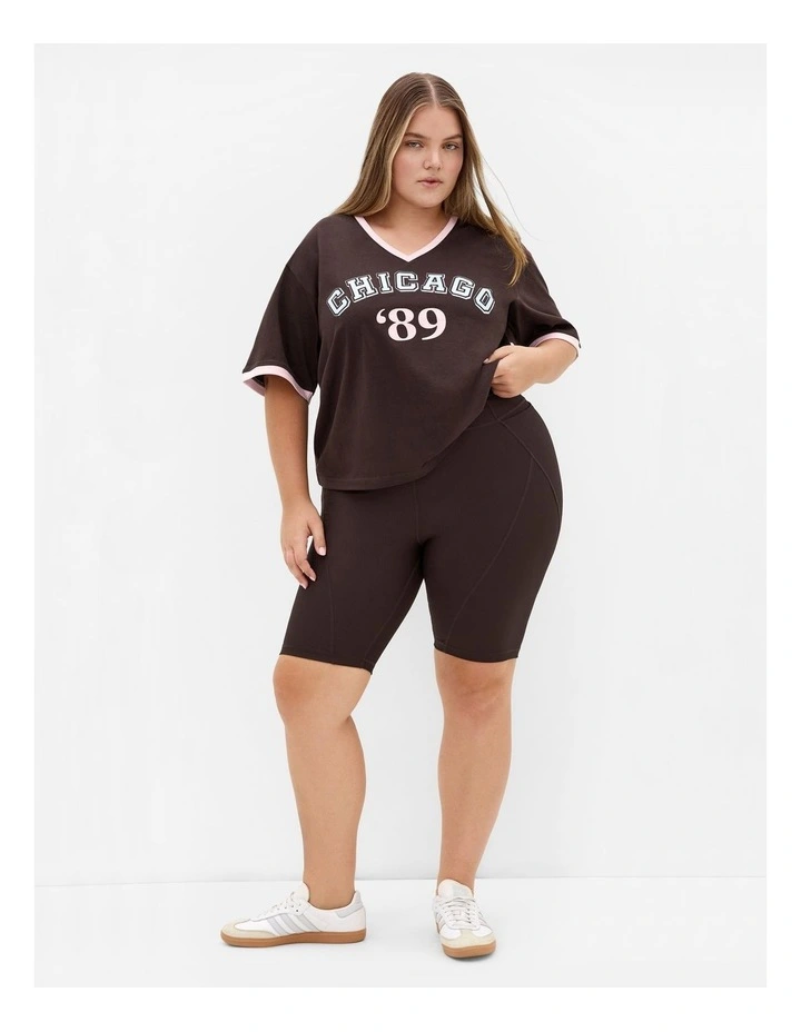 Oversized V Neck Tee in Chocolate image 1