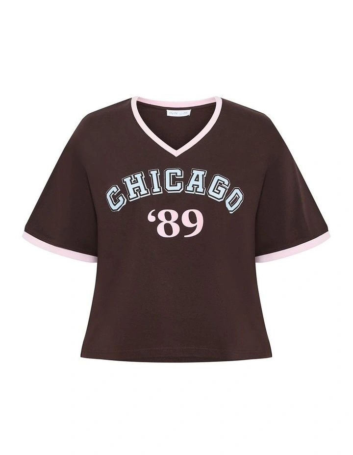Oversized V Neck Tee in Chocolate image 3