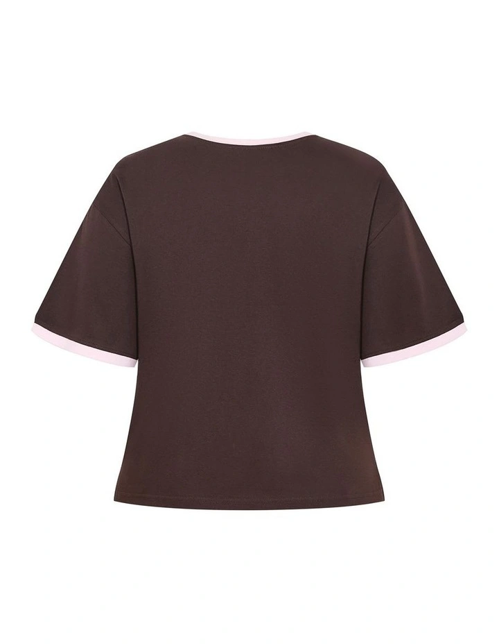 Oversized V Neck Tee in Chocolate image 4