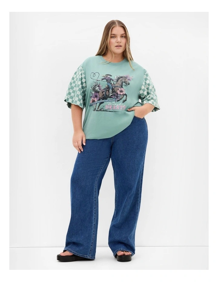 Wrangling Hearts Oversized Tee in Sage image 1