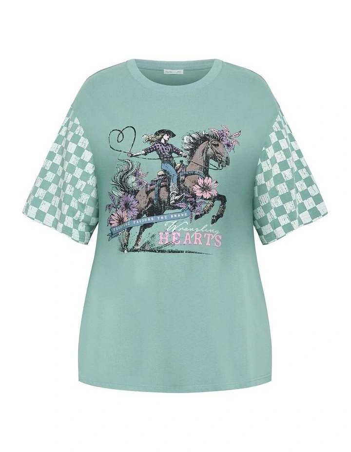 Wrangling Hearts Oversized Tee in Sage image 3