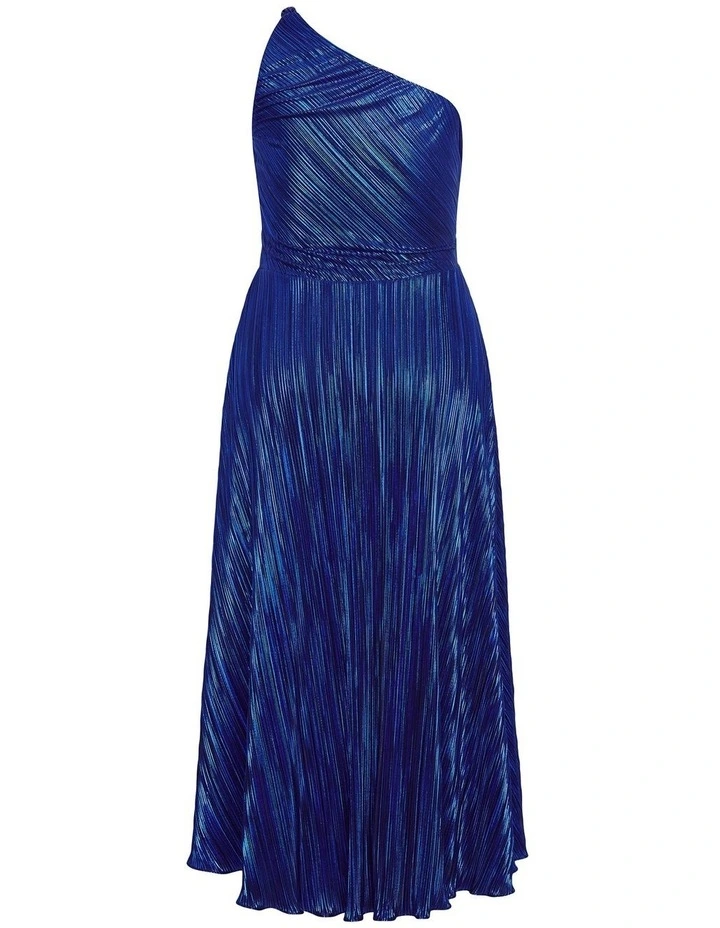 Kamila One Shoulder Metallic Dress in Navy image 4