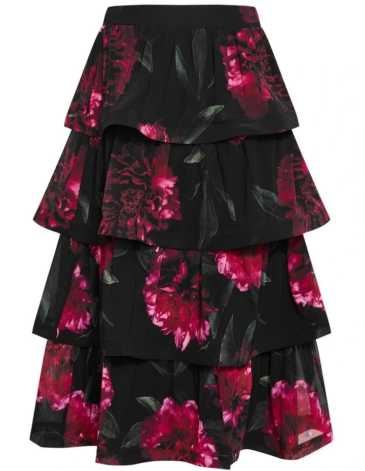 Bianka Bloom Print Tiered Skirt in Black image 3