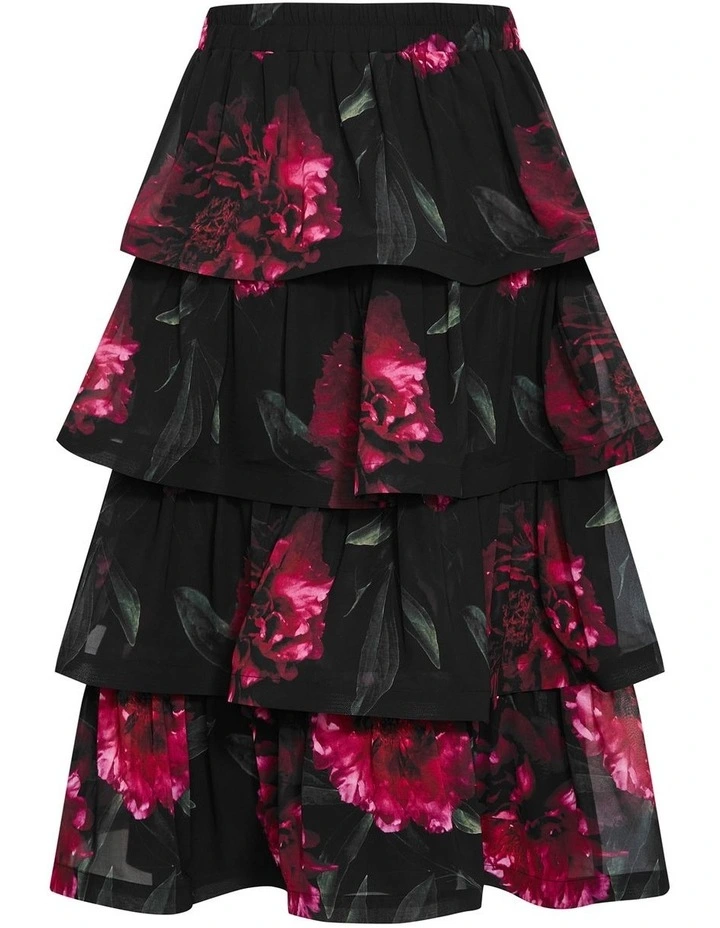 Bianka Bloom Print Tiered Skirt in Black image 4