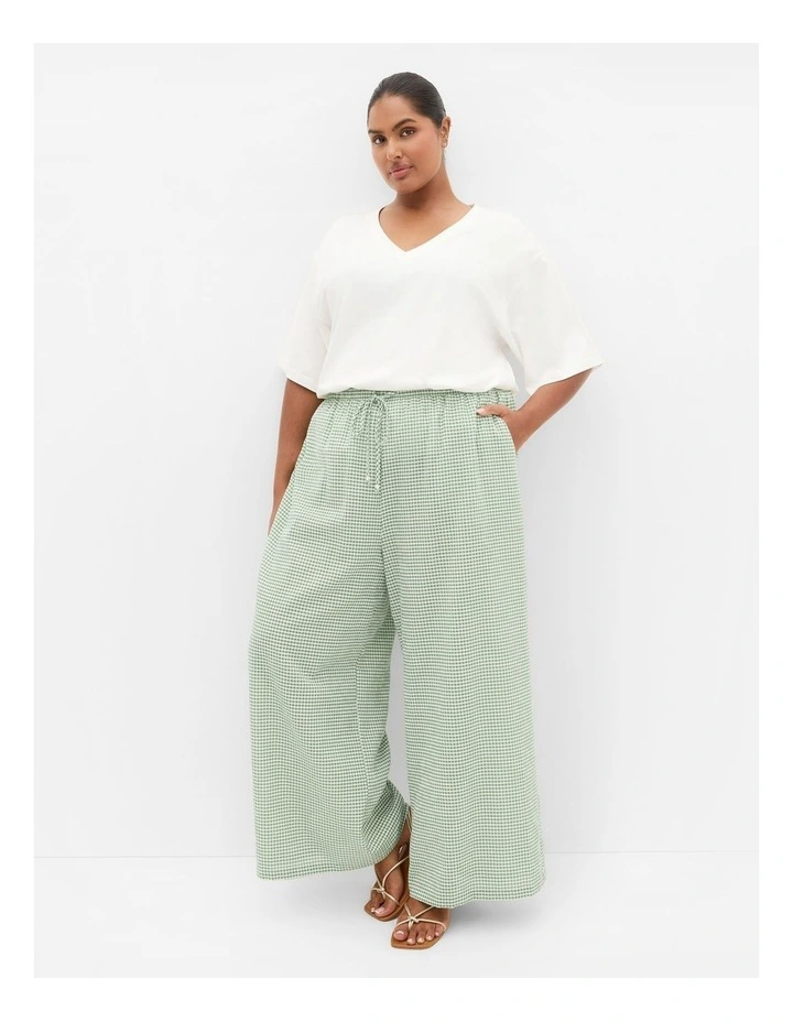 Gingham Wide Leg Pant in Soft Sage image 1