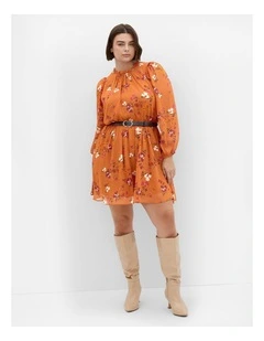 Maddie Floral Print Mini Dress in Amber