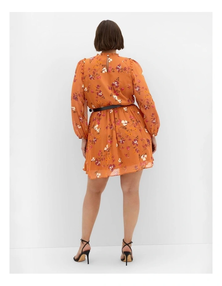 Maddie Floral Print Mini Dress in Amber image 2