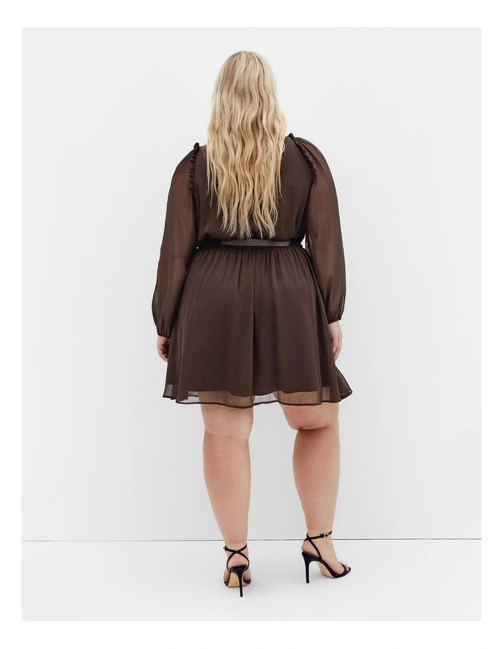 Madelynn Ruffle Sheer Sleeve Dress in Chocolate image 2