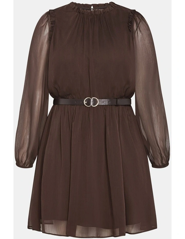 Madelynn Ruffle Sheer Sleeve Dress in Chocolate image 3