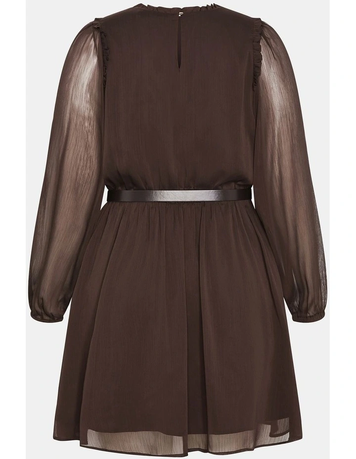 Madelynn Ruffle Sheer Sleeve Dress in Chocolate image 4