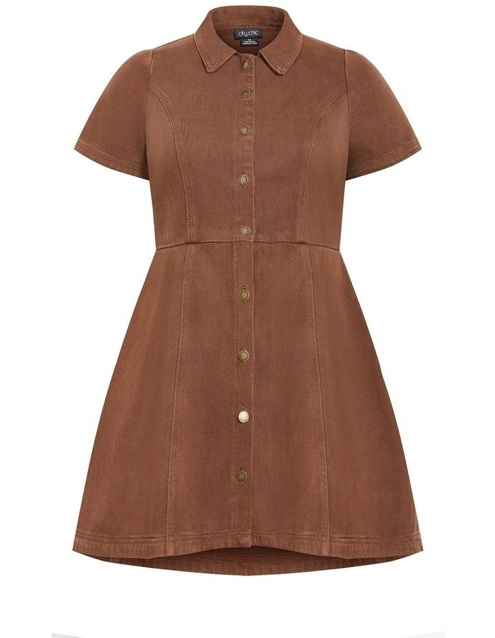 Leia Short Sleeve Drill Mini Dress in Chocolate image 3