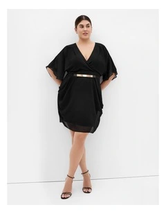 Drape Faux Wrap Mini Dress in Black