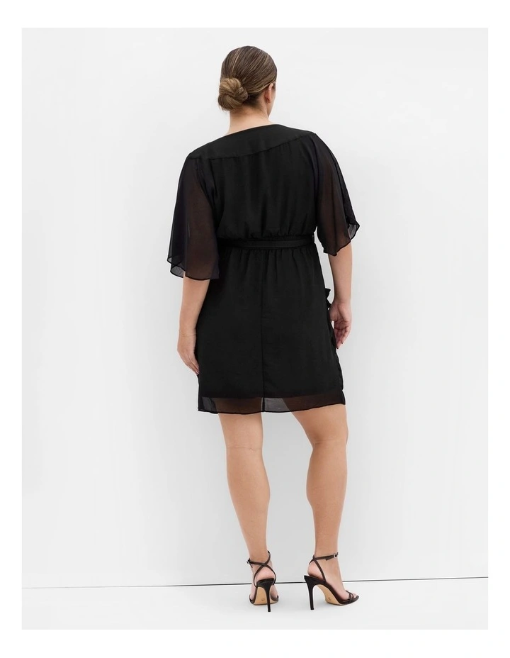 Drape Faux Wrap Mini Dress in Black image 2