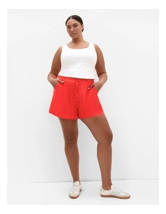 Side Tape Linen Blend Short in Red