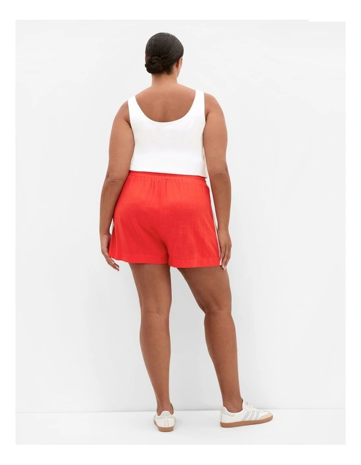 Side Tape Linen Blend Short in Red image 2