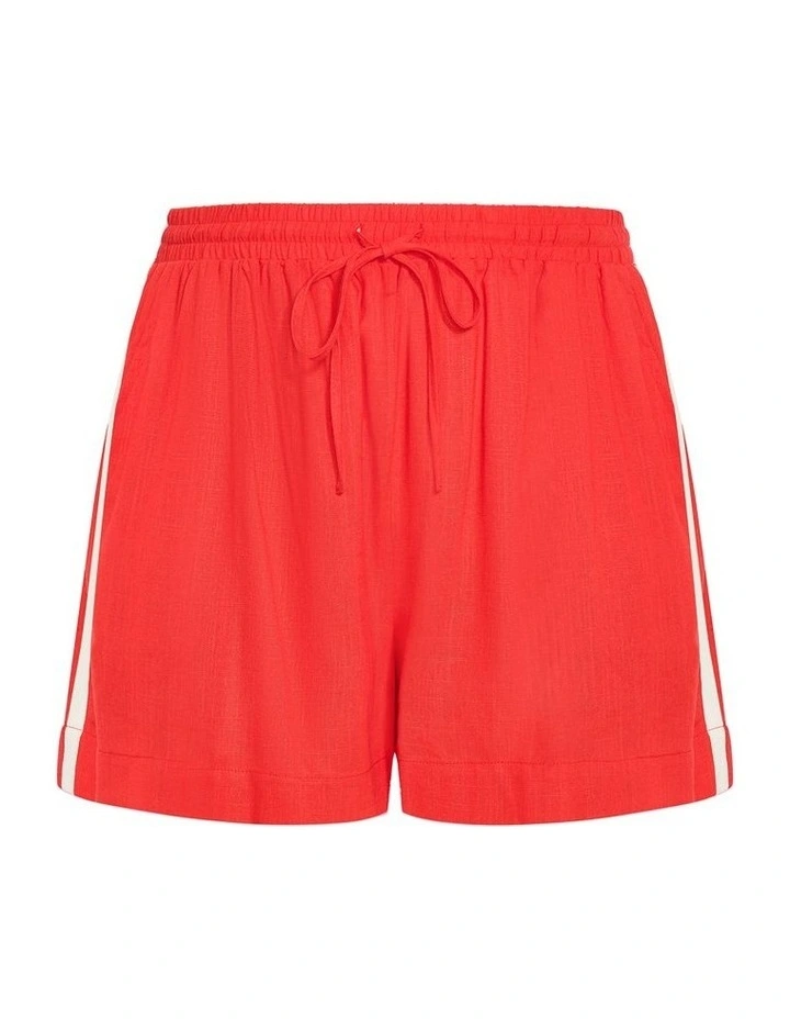 Side Tape Linen Blend Short in Red image 3