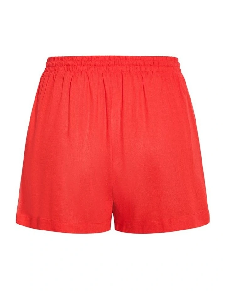 Side Tape Linen Blend Short in Red image 4