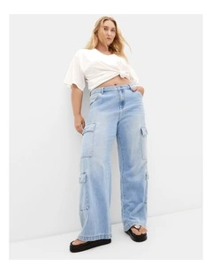 Harley Fit Iona Cargo Wide Leg Jean in Light Wash