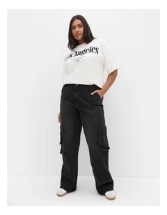 Harley Fit Oaklyn Cargo Wide Leg Jean in Black Wash