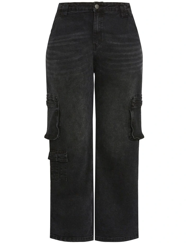 Harley Fit Oaklyn Cargo Wide Leg Jean in Black Wash image 3