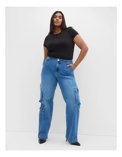 Harley Fit Oaklyn Cargo Wide Leg Jean in Mid Wash