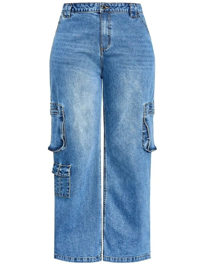 Harley Fit Oaklyn Cargo Wide Leg Jean in Mid Wash image 3