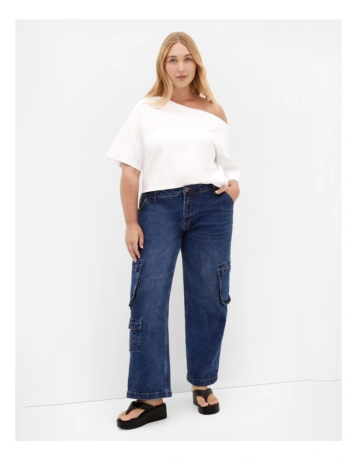 Harley Fit Oaklyn Cargo Short Wide Leg Jean in Dark Wash image 1