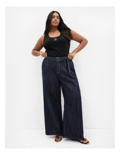 Harley Fit Bria Belted Wide Leg Jean in Dark Wash