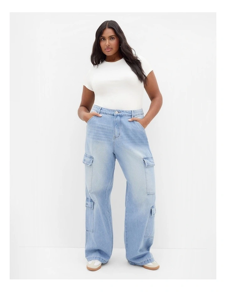 Harley Fit Iona Cargo Wide Leg Jean in Light Wash image 1