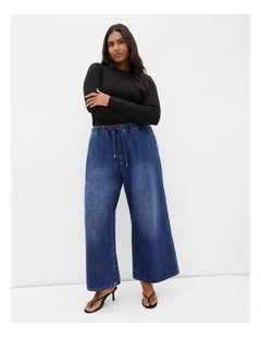 Jorja Wide Leg Crop Denim Pant in Mid Wash