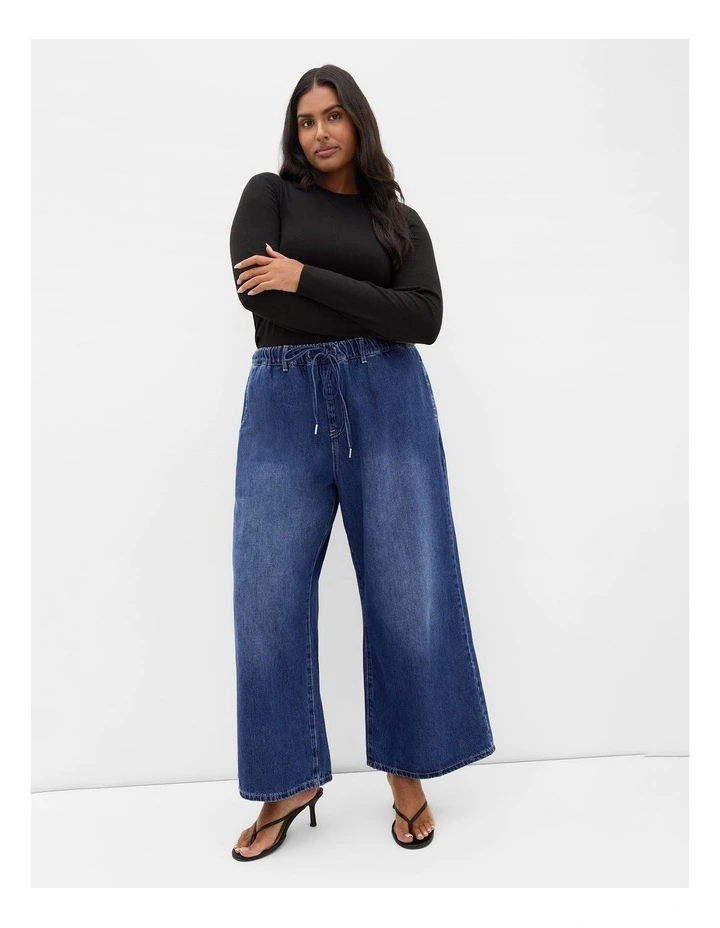 Jorja Wide Leg Crop Denim Pant in Mid Wash image 1