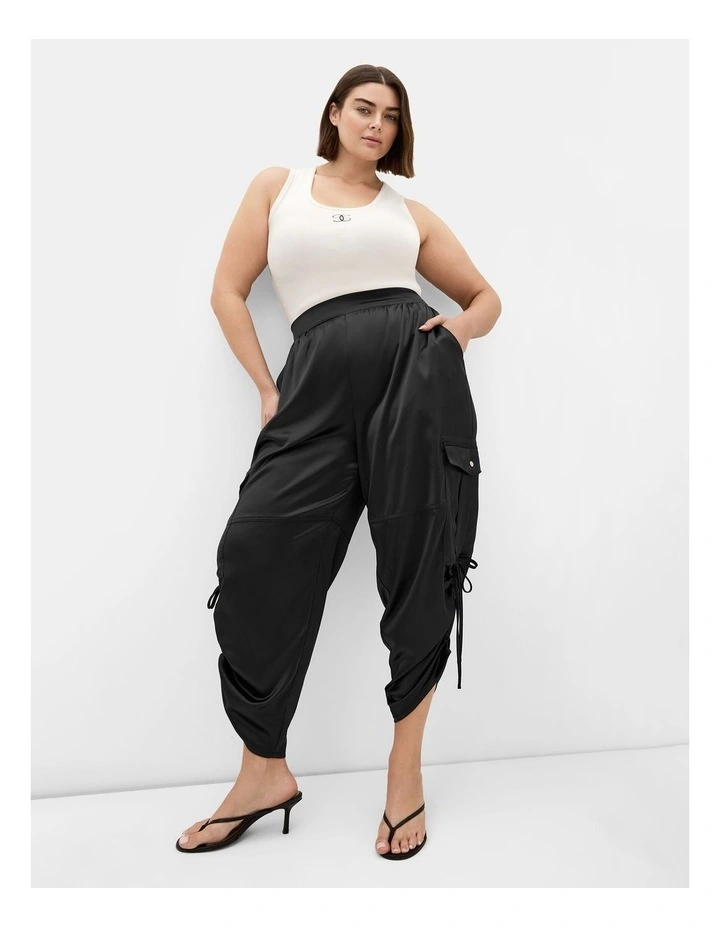 Cargo Castle Satin Pant in Black image 1