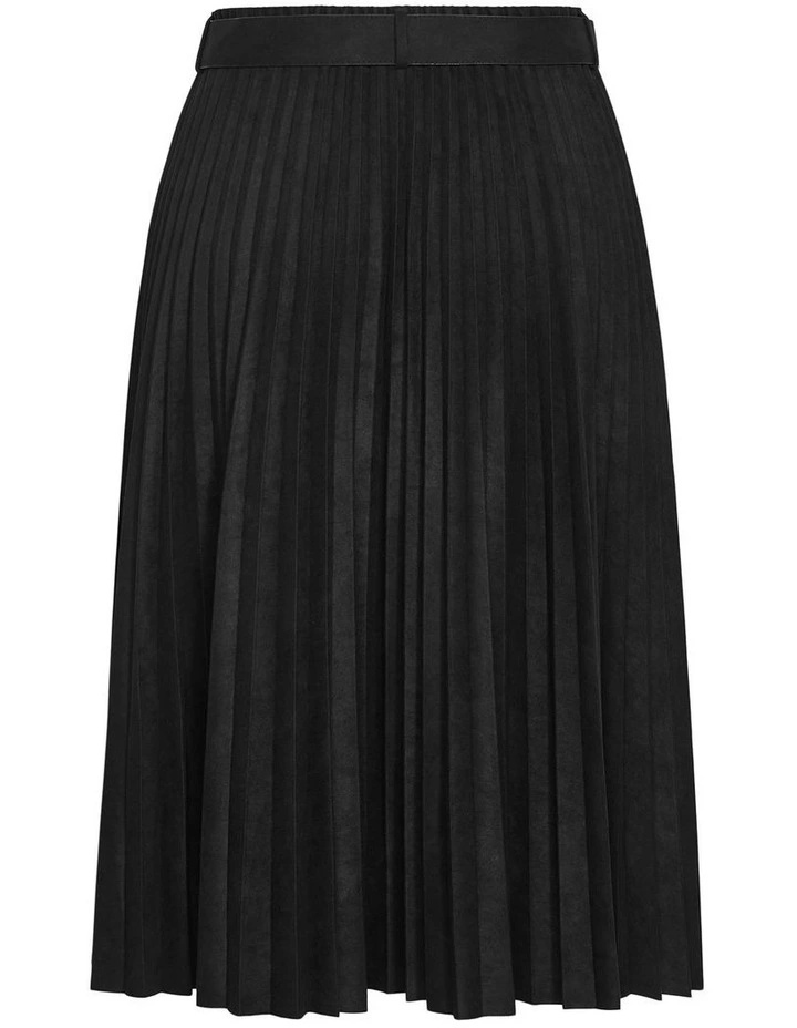 Sueded Pleat Midi Skirt in Black image 4