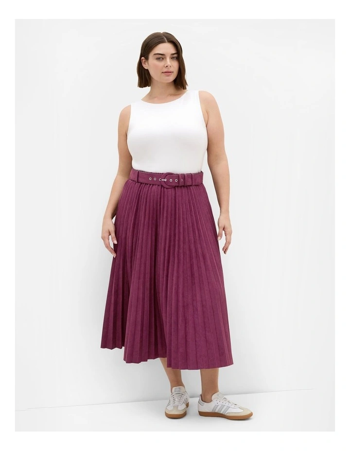 Sueded Pleat Midi Skirt in Bordeaux image 1