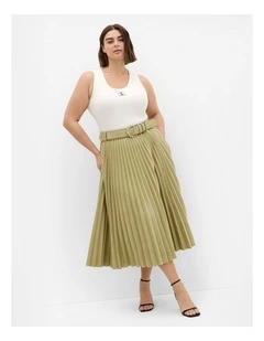 Sueded Pleat Midi Skirt in Sage