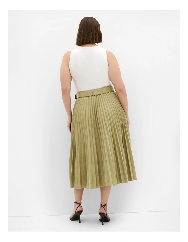 Sueded Pleat Midi Skirt in Sage image 2