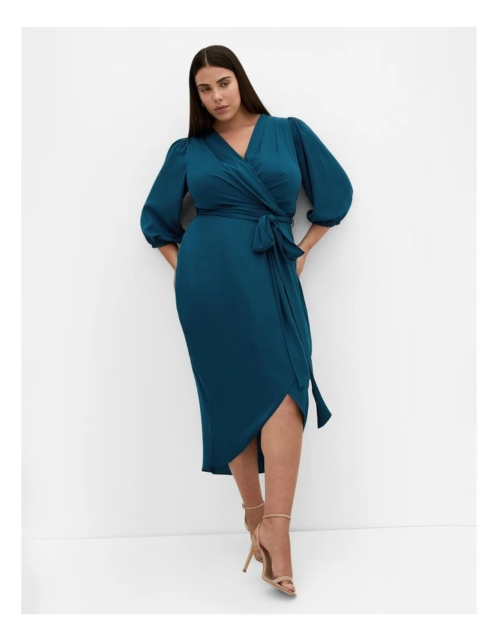 Opulent Elbow Sleeve Dress in Teal image 1