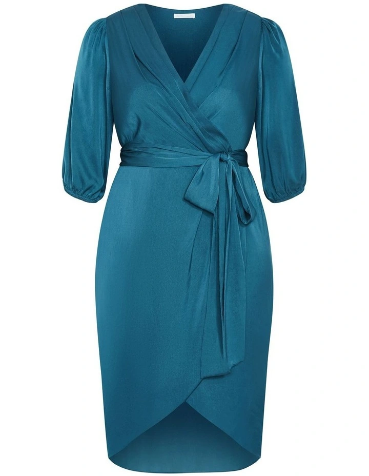 Opulent Elbow Sleeve Dress in Teal image 3