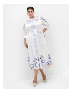 Annabelle Button Closure Midi Dress in White