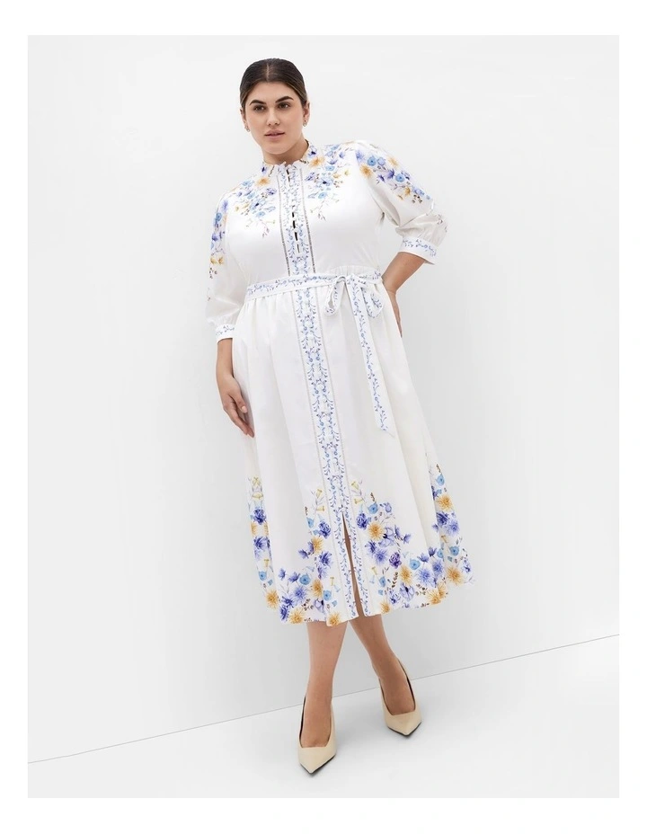 Annabelle Button Closure Midi Dress in White image 1