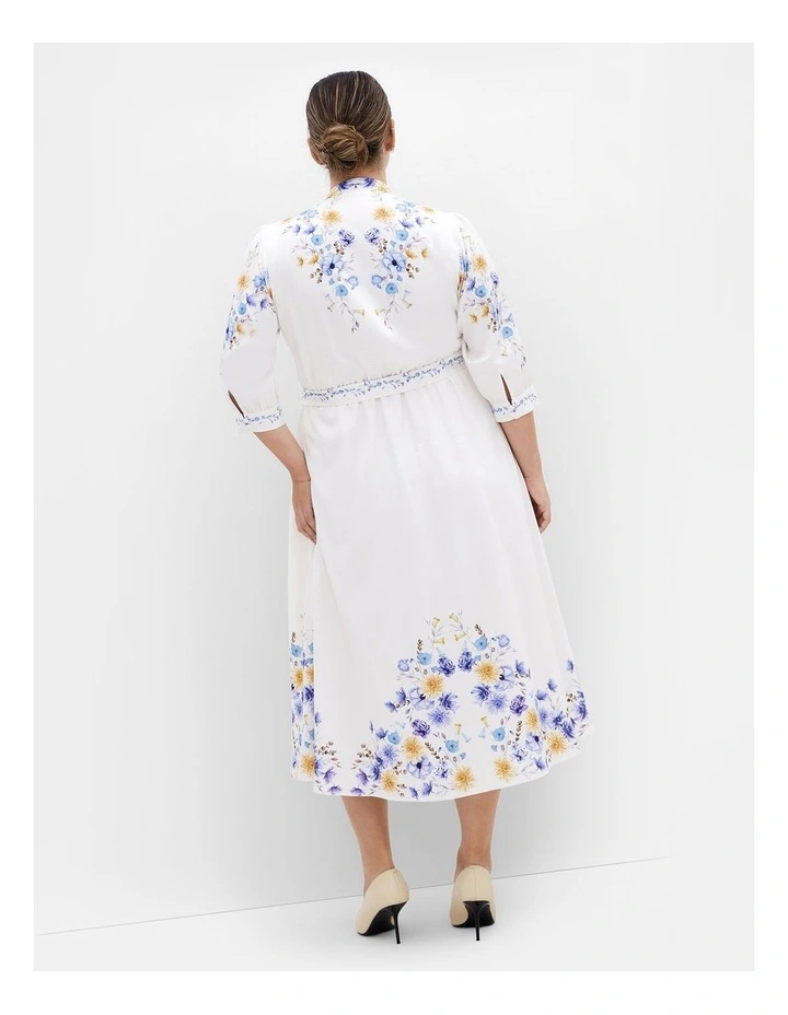 Annabelle Button Closure Midi Dress in White image 2