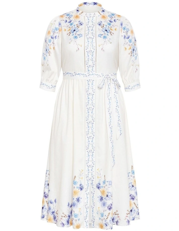 Annabelle Button Closure Midi Dress in White image 3