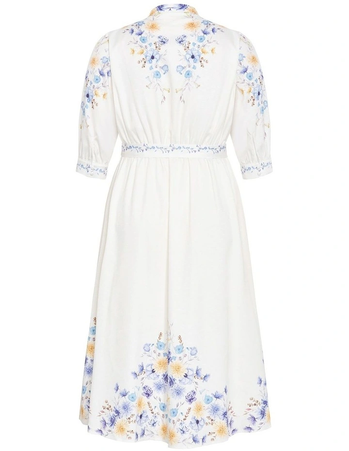 Annabelle Button Closure Midi Dress in White image 4