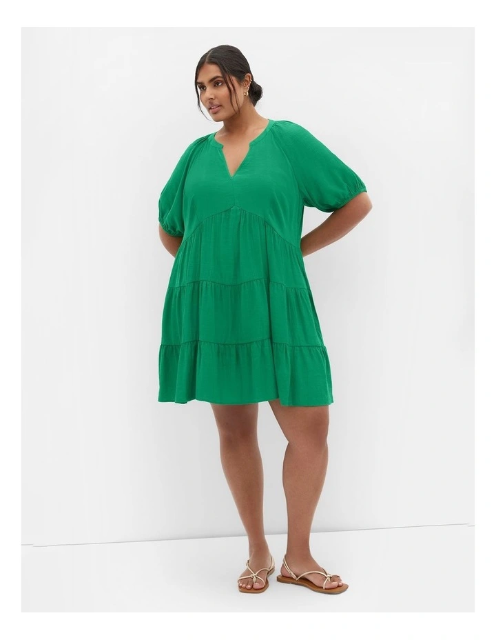 Kara Tiered Mini Dress in Green image 1
