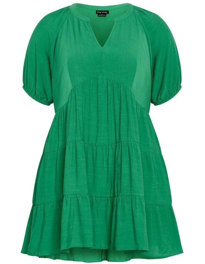 Kara Tiered Mini Dress in Green image 3